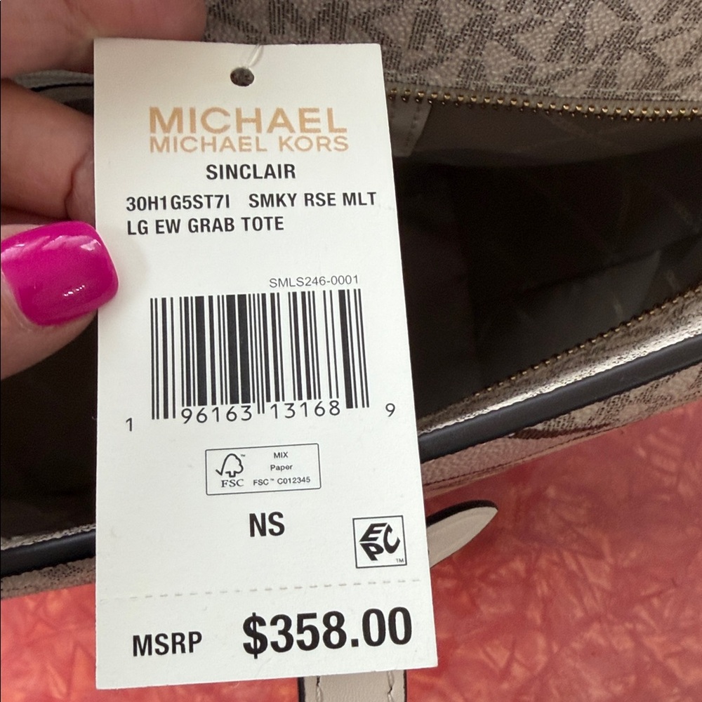 MICHAEL KORS Pink & Tan Geometric Logo Tote - Picture 5 of 8